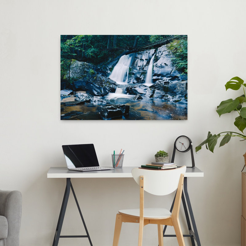 Waterfall and stones Leatherby Falls Mount Arvon Michigan USA 1 Piece Wrapped Canvas Wall Art, 60.96cm H x 91.44cm W