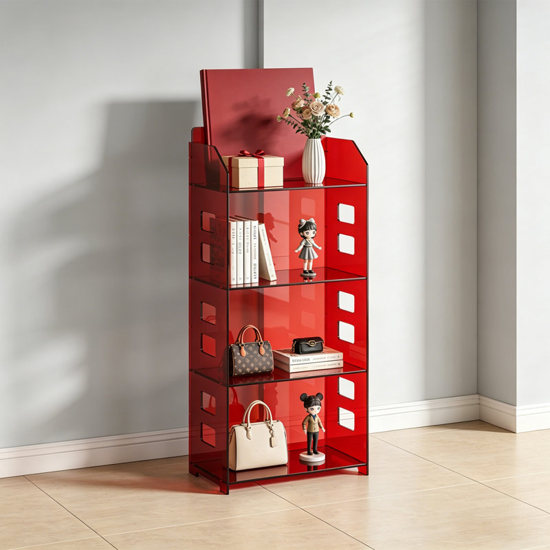 Red Acrylic Display Bookcase, (4 Shelves) 51.18"H x 23.62"W x 11.81"D