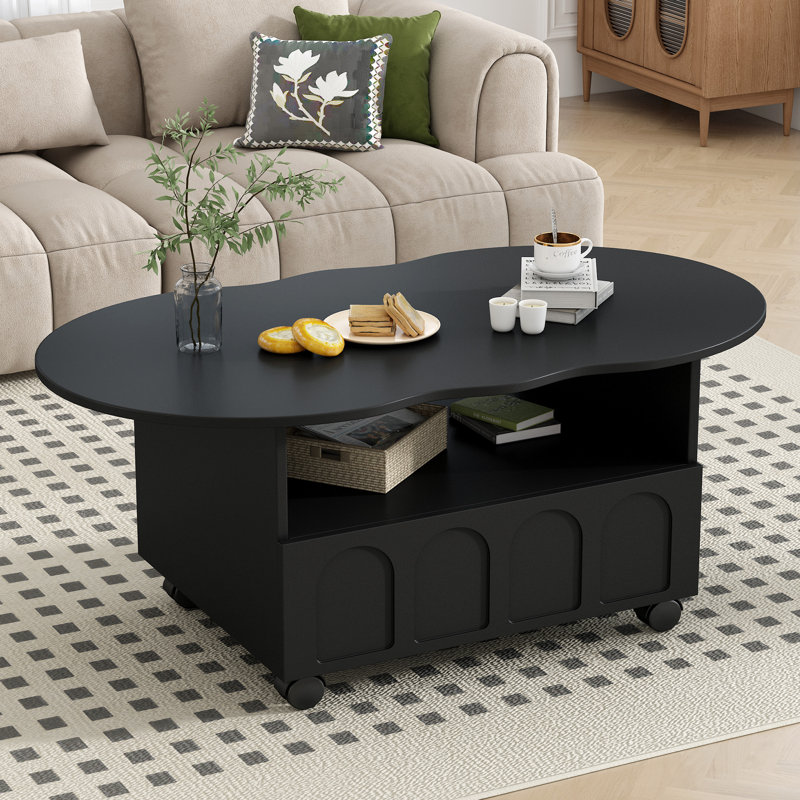 Table basse flexible de style crème avec 2 roues de frein, Noir, noir, noir, noir