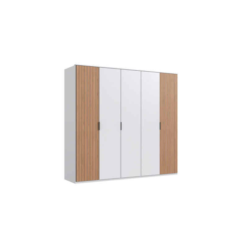 Nakishia 5 Door Manufactured Wood Wardrobe, Wood/White
