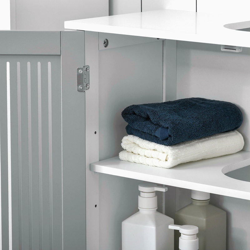 Modern Under Sink Cabinet With 2 Doors, Pedestal Under Sink Bathroom Cupboard, Bathroom Vanity Cabinet With Adjustable Shelves And White