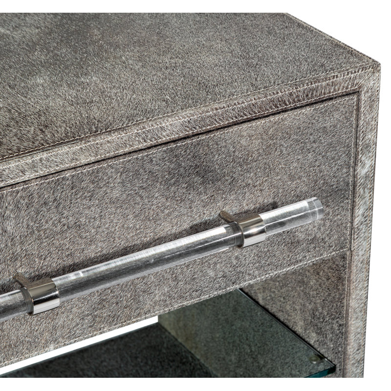 Cassian 26'' W Solid Wood Nightstand, Light Natural/Polished Nickel