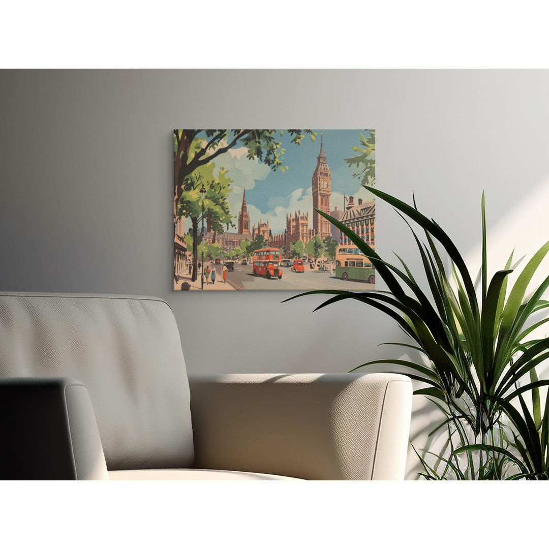 London Scene Canvas Wall Art, Big Ben Art Print, Double Decker Bus Decor, Gallery Wrapped Canvas, Modern Home Decor, Ready to Hang