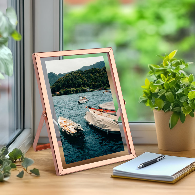 Cadre flottant en métal avec verre véritable, 5 po x 7 po, Or rose