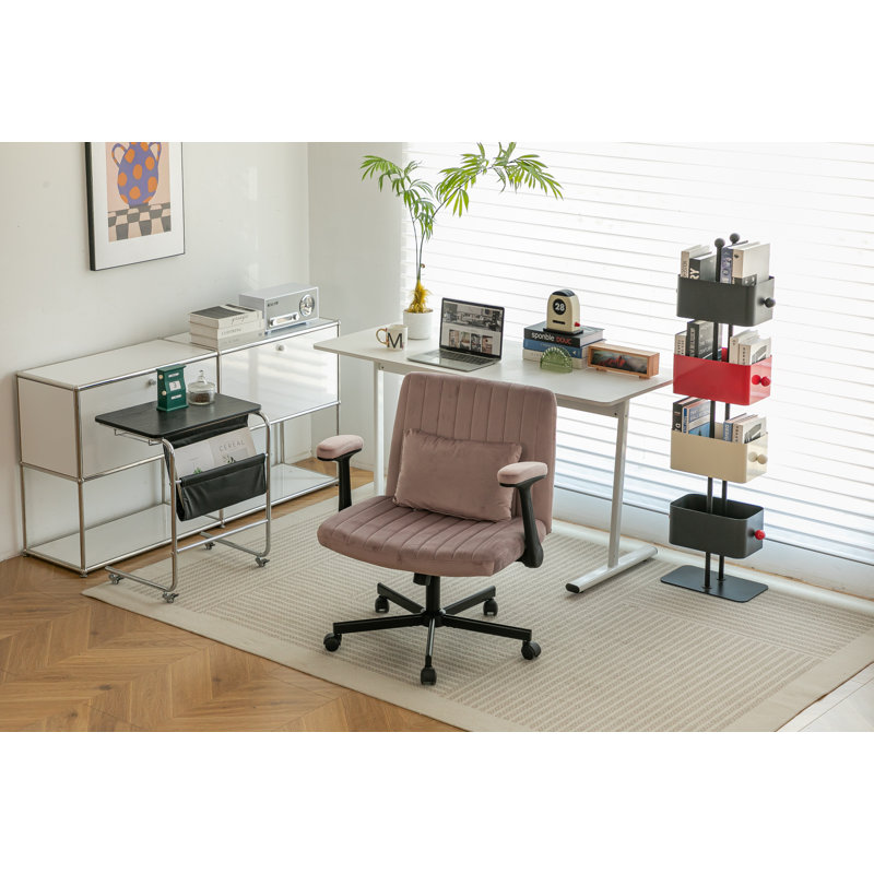 Chaise de bureau moderne en lin bleu avec accoudoirs croisés - Détails du produit, Pink