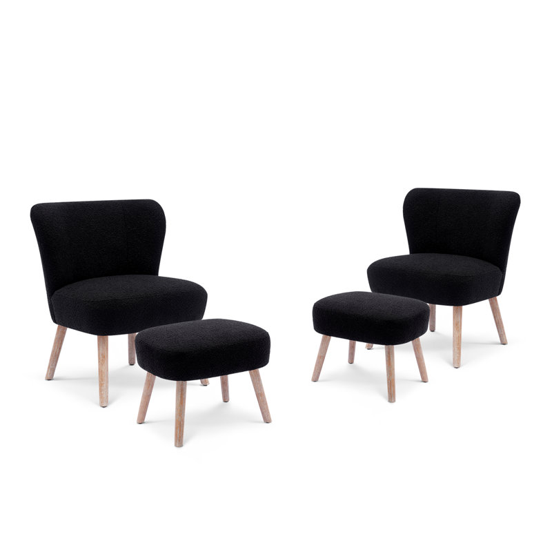 Upholstered Side Chair with Ottoman, Black Polyester Blend