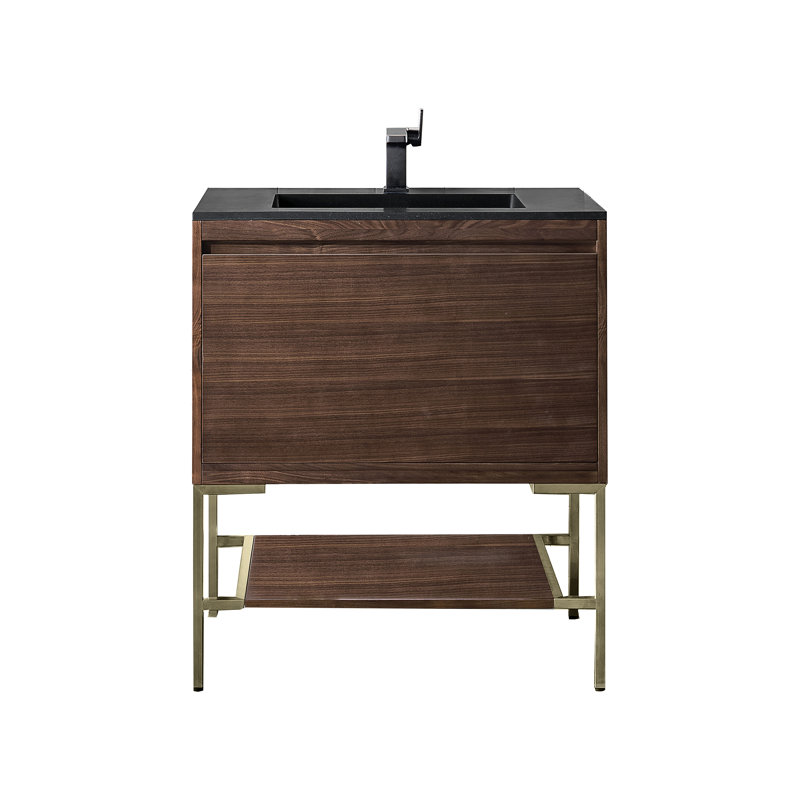 Mantova 31.5'' W Single Vanity, Charcoal Black, Mid Century Walnut/Champagne Brass