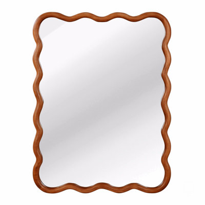 Wavy Rectangle Solid Wood Frame Decorative Mirror