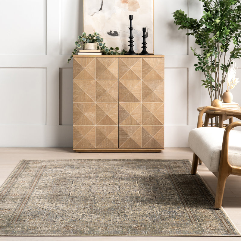 Aledo Traditional Power Loom Performance Distressed Blue/Brown Rug, Rectangle 5' 3" x 7' 8"