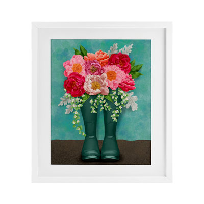 Peony Rain Boots Bundle Framed Print Under Glass, design by Jilly Jack Designs