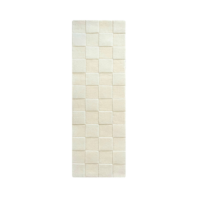 CHECKERBOARD Hand Loomed Wool Checkered Area Rug, Cream