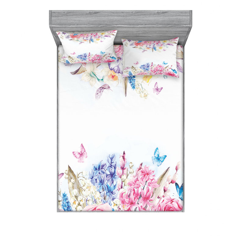 Ensemble de draps romantiques roses et marguerites, Ensemble de drap pour grand lit avec drap-housse