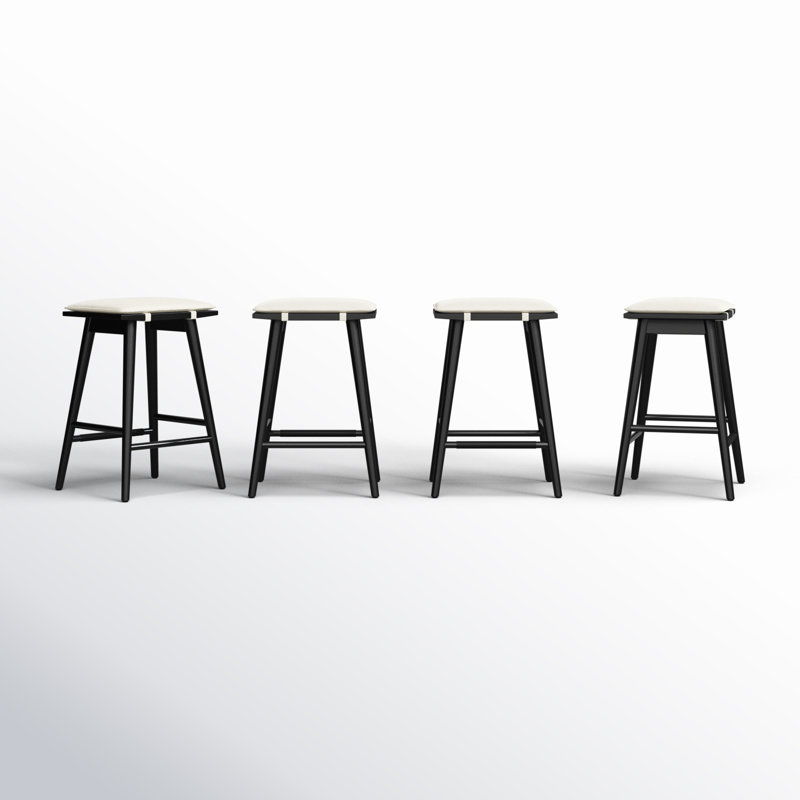 Barker Upholstered Counter Stool with Solid Wood Frame, Cream Boucle/Black Frame, 4