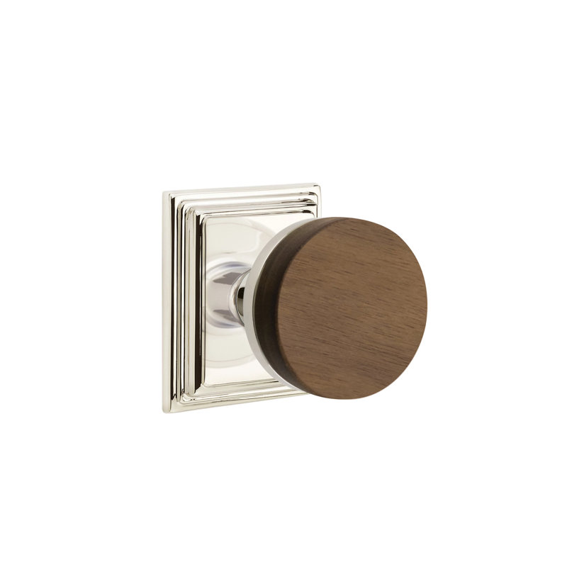 Emtek Select Passage Knobset w/ Wilshire Rosette & Conical Stem, Dark Walnut Knob (CF), Polished Nickel