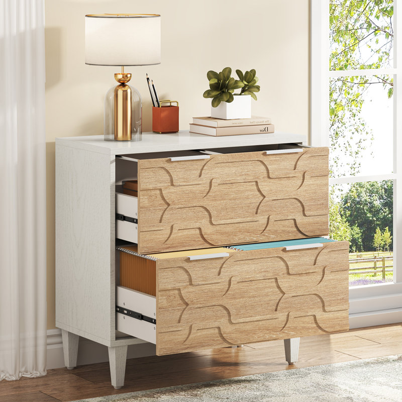Classeur latéral Derrin, Blanc / bois