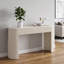 Console moderne avec façades de tiroirs cannelées, plateau ovale et pieds incurvés de style colonne – Table de rangement d'entrée avec 2 tiroirs pour salon et couloir-1011335157