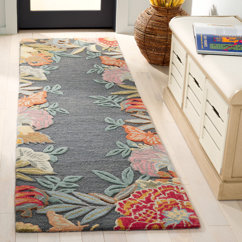 Tapis floral en laine / coton touffeté à la main Abbygaile, Tapis de couloir 2 pi 3 po x 8 pi