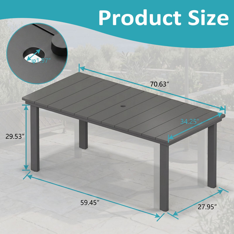 Table de salle à manger 70,6 "HDPE, Grey