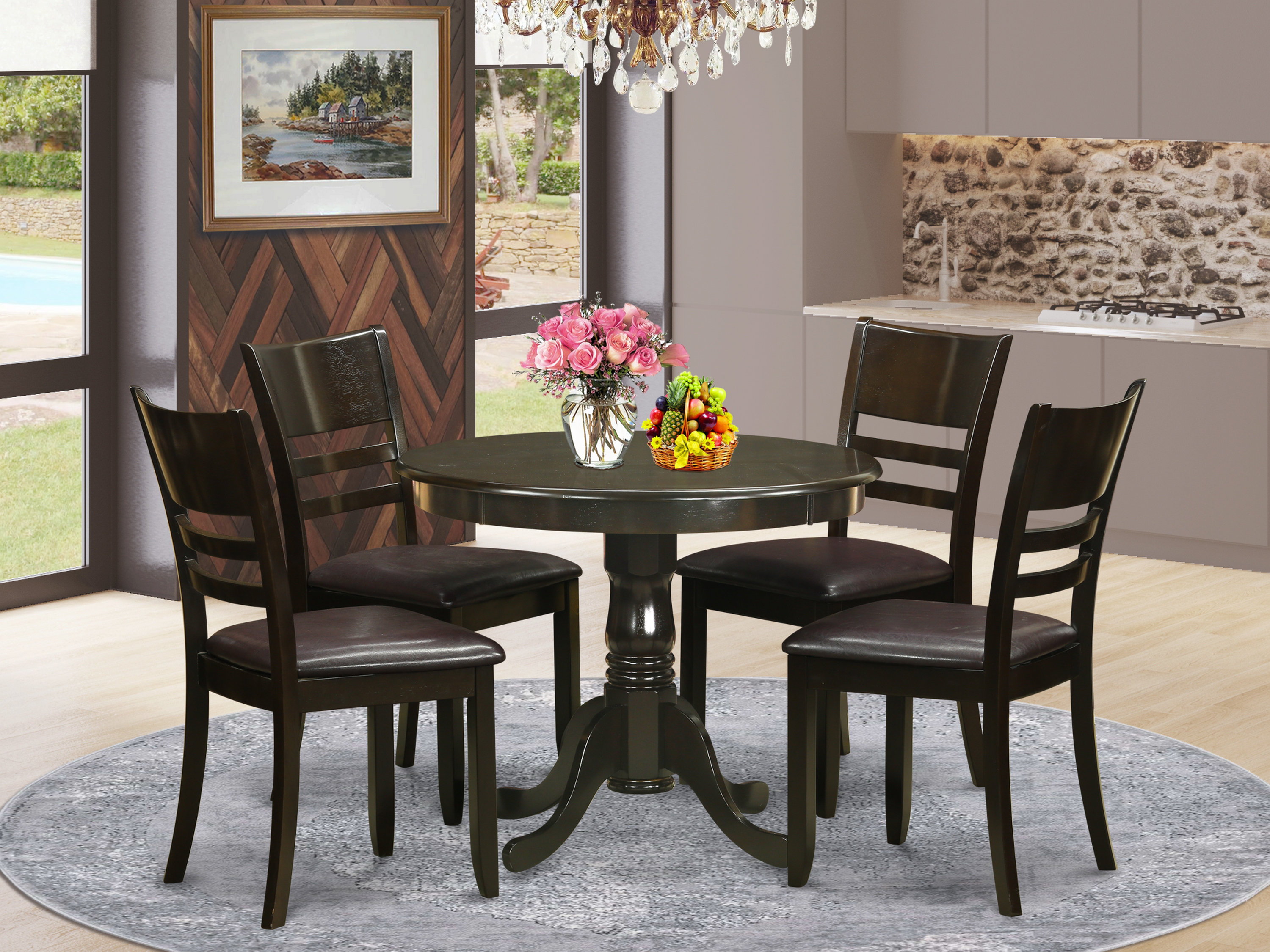 Rosalind Wheeler Dunsmuir 5 - Piece Rubberwood Solid Wood Dining Set ...