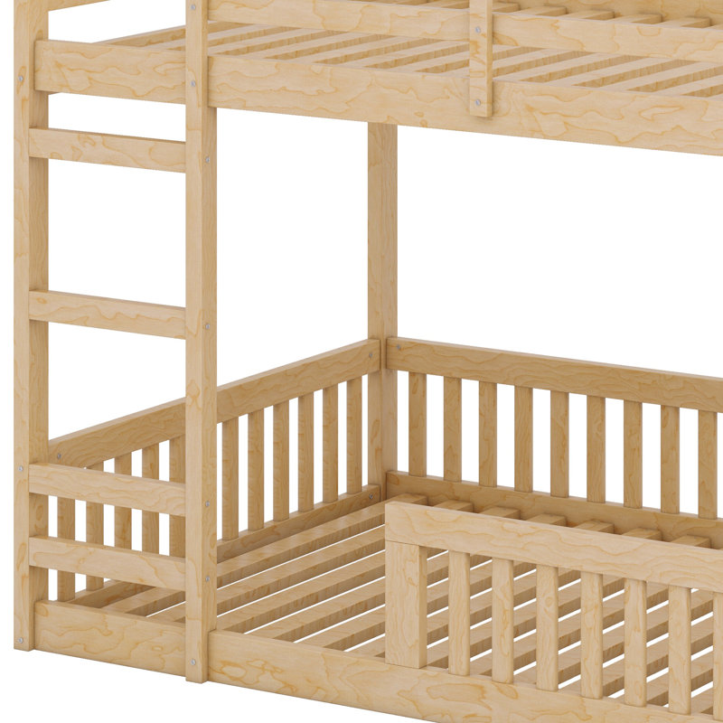 Wood Bunk Bed With Ladder And Guardrails, Natural