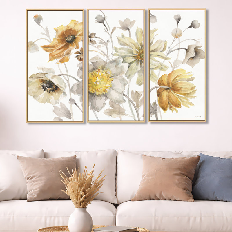 Fields of Watercolor Flower VII - 3 pièces, reproduction sur toile, H 32 po x l 48 po, Érable