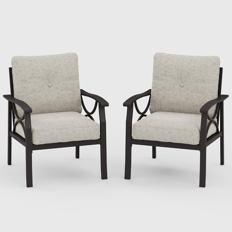 Set Of 2  All-Weather Metal Armchairs, Beige, Taupe