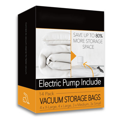 14 Pack Vacuum Storage Bags With Electric Air Pump, Space Saver Sealer Compression Bags For Comforters, Blankets, Pillows, Bedding, Clothes (4 Jumbo/4 Large/3 Medium/3 Small)