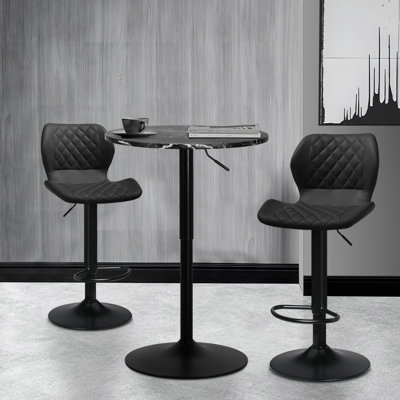 Moaid 3 Piece Height-adjustable Pub Table and Leathered Pedestal Bar Stool Dining Set