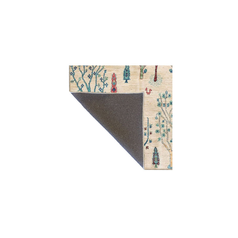 Tapis crème à motif tissé à base d'arbre et lavable à la machine, Sous-tapis carré 3 pi 3 po inclus