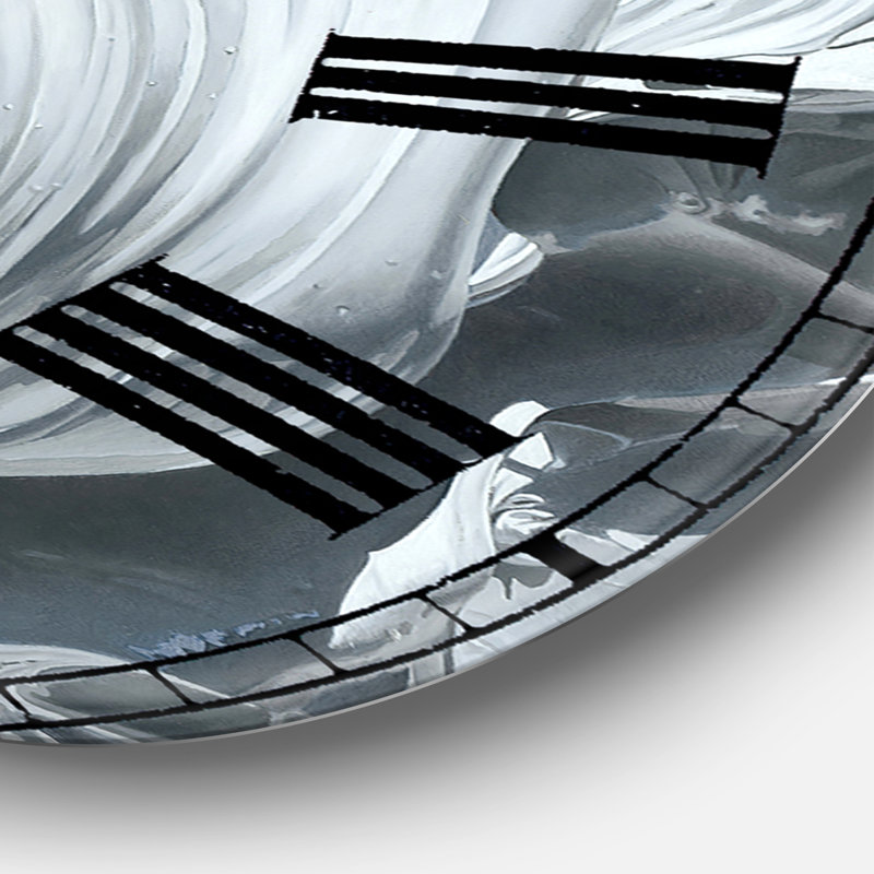 Vagues de peinture blanche et grise - grande horloge murale moderne, Grand