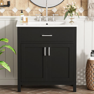 Meuble-lavabo de 30 pouces avec lavabo en céramique et beaucoup de rangement - parfait pour les petites salles de bain et l'utilisation efficace de l'espace