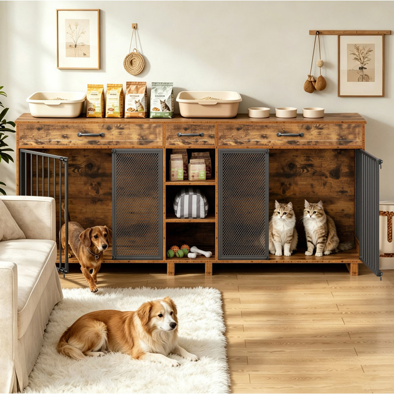 Grand meuble cage en bois pour chien, armoire multifonctionnelle avec rangement pour animaux