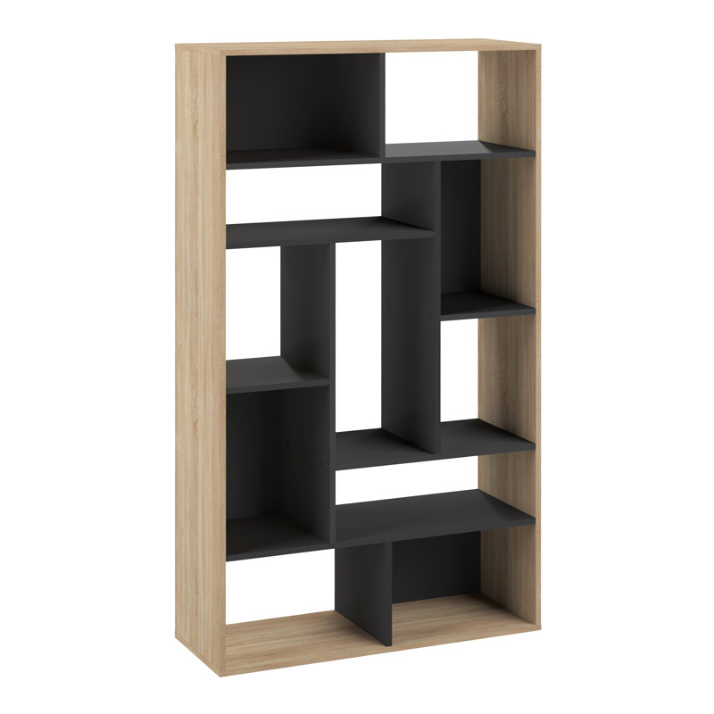 Shuntel 162.8cm H x 90.8cm W Geometric Bookcase, Black/Oak