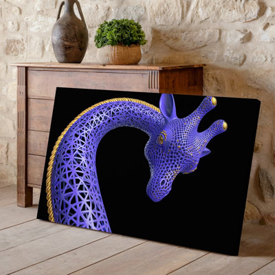 Canvas A Majestic Giraffe Sculpture With An Intricate Design Featuring A Wall Art Vibrant Purple Body Adorned With Golden Accents Canvas Wall Art