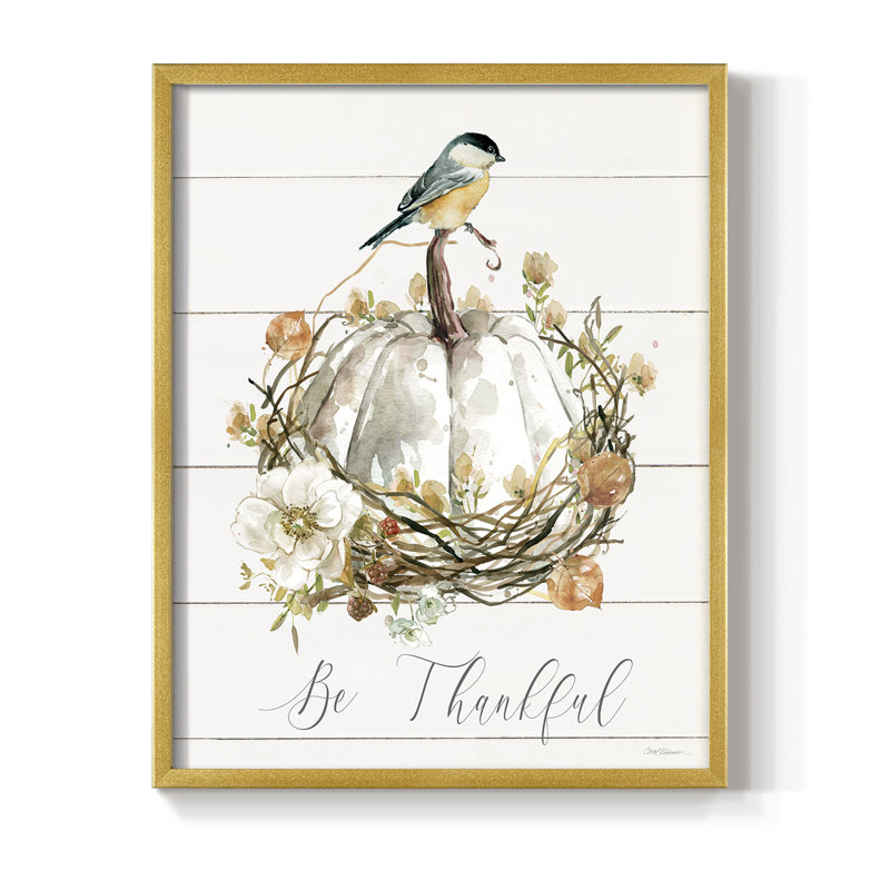 «Be Thankful Bird», reproduction encadrée - bois massif, H 21 po x l 17 po, Doré