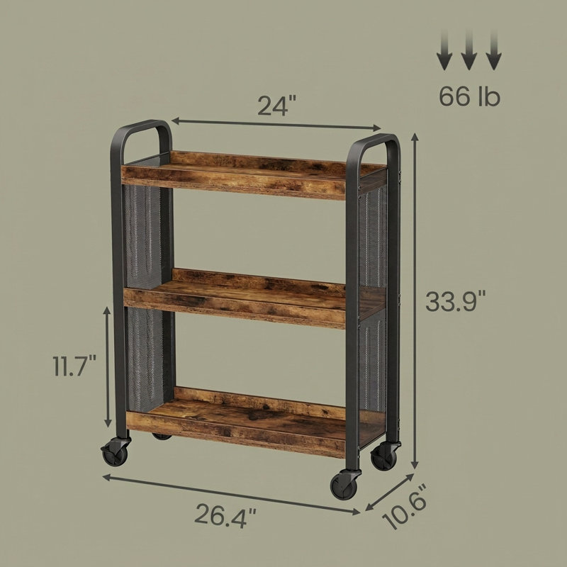 3-Tier Rolling Storage Cart With Wheels, Brown