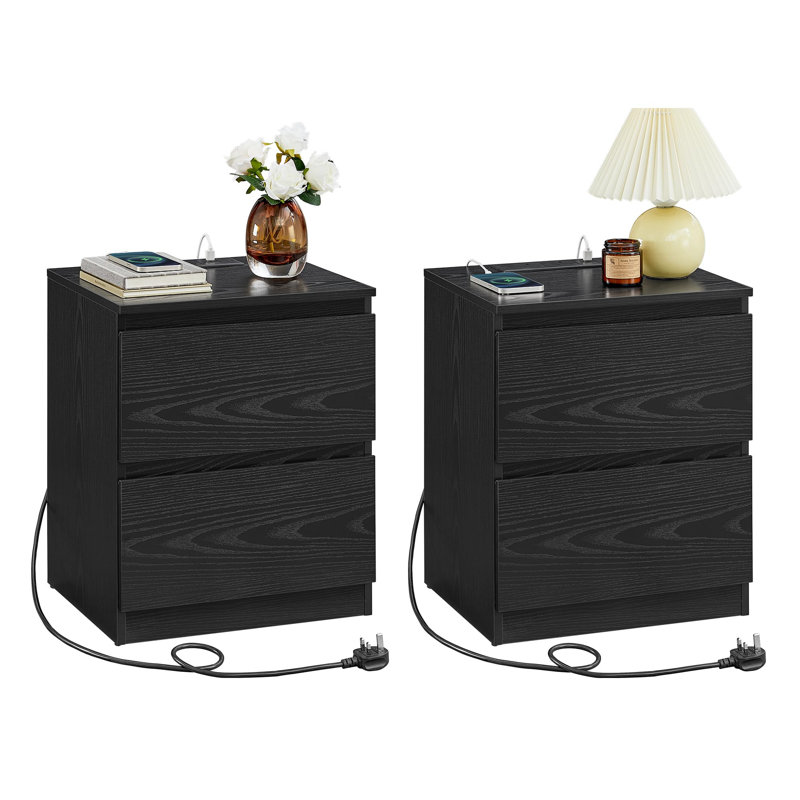 40cm W Manufactured Wood Bedside Table, Black