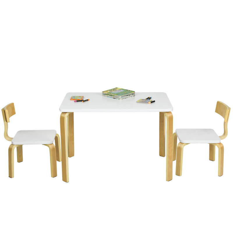 Seacliff Kids Solid Wood Rectangular Play Or Activity Table and Chair Set, White/Natural