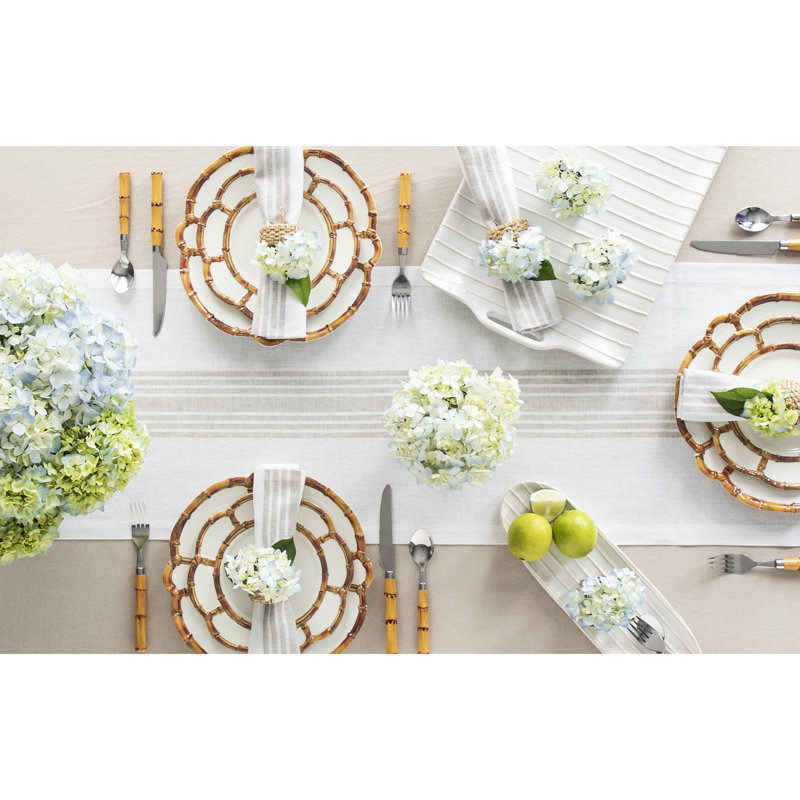Farmhouse - 100% Pure Linen Dinner Napkins, Natural and White