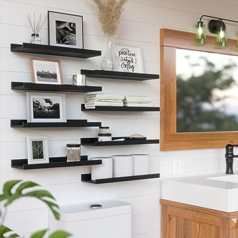 Tablettes flottantes murales, ensemble de 8 pièces avec rebord - étagères pour livres de chambre de bébé, de salle de bain et de cuisine