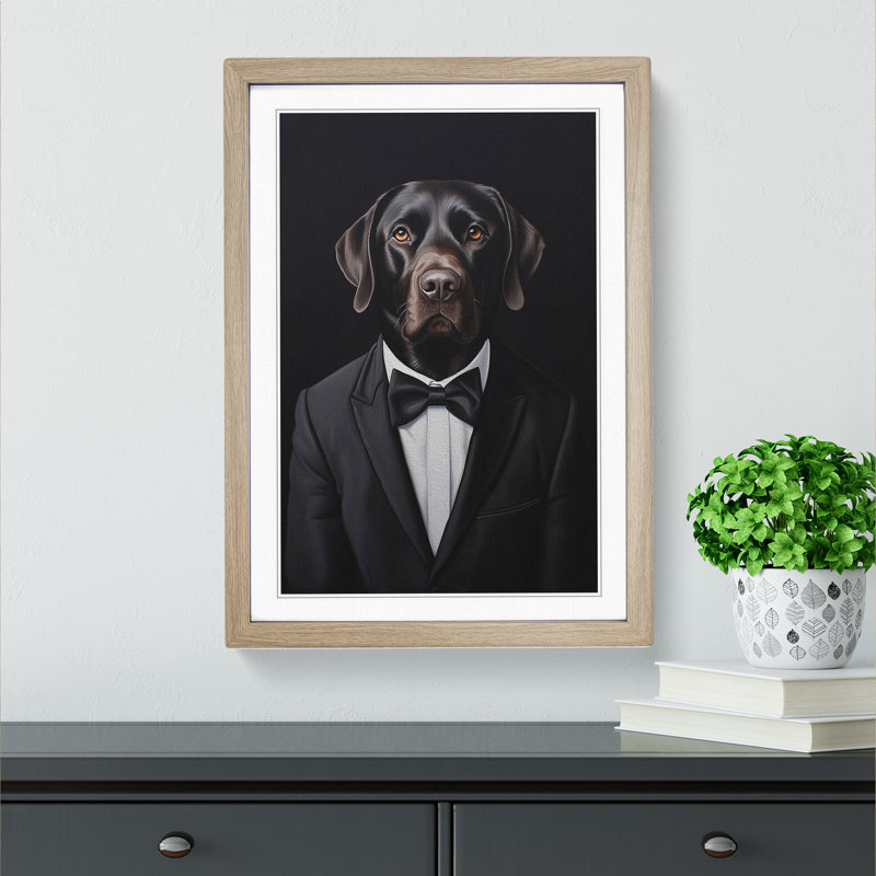Labrador Retriever In A Suit Painting No.2 - Single Picture Frame Print on Wood, Oak Framed, 64cm H x 46cm W x 2cm D