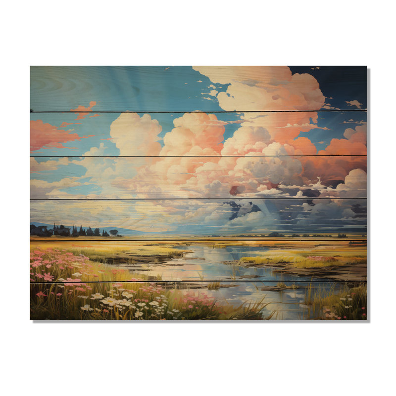 Dimson ciel infini azur dans les prairies sur bois, H 10 po x l 20 po x P 0,78 po