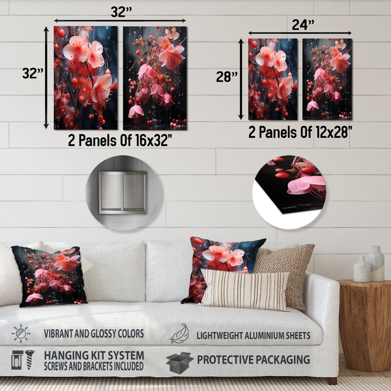 Ethelyn - ensemble d'art mural en métal fuchsia 2 pièces, H 32 po x l 32 po