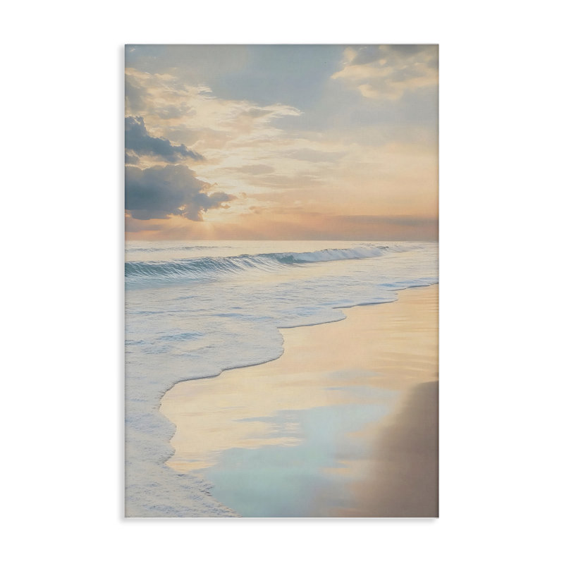 Tranquil Beach with Sunset Reflection Canvas Wall Art, design by LSR Creative Studio, 20" H x 30" W