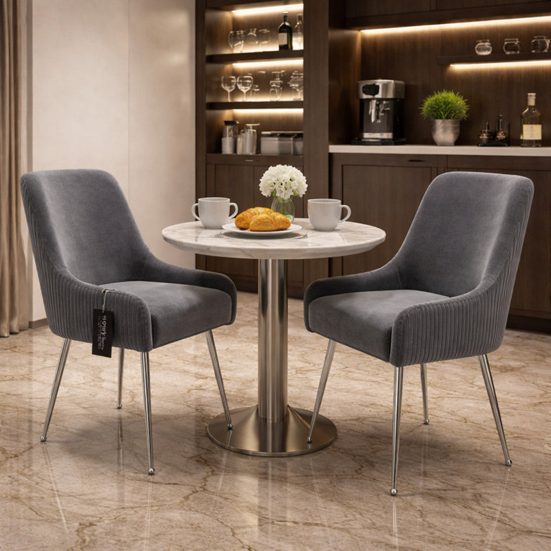 Tufted Velvet Upholstered Upholstered Back Side Chair, Chrome, Grey