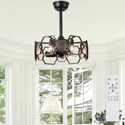 19" Crystal Ceiling Fan With Lights And Remote Control, 6-Speed DC Motor Ceiling Lighting