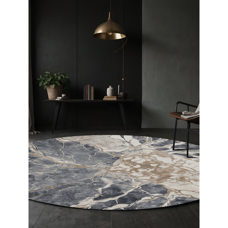 Tapis gris lavable à la machine, Rond 6 pi