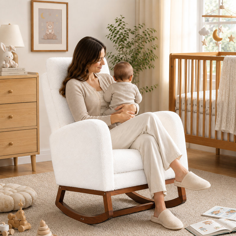 Chaise berçante avec repose-pieds Teedy, Teddy White