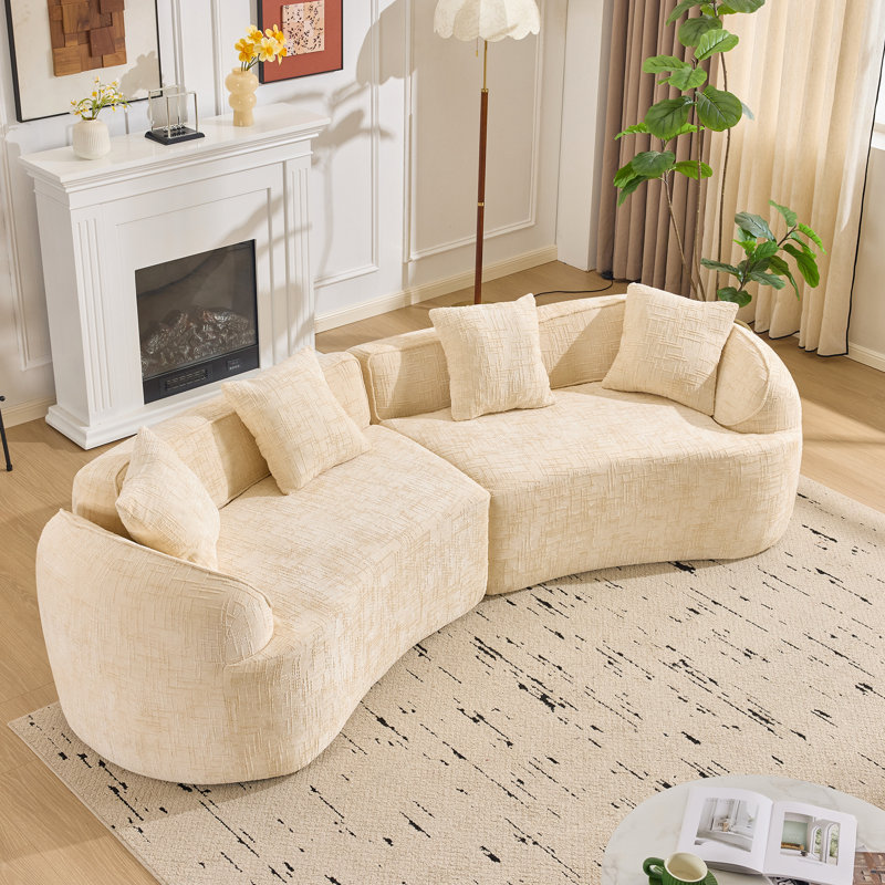 Canapé modulaire en chenille avec 4 coussins et siège moelleux, Chenille beige