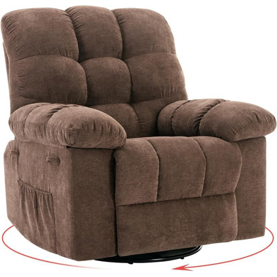 Chaise berçante inclinable, chaise berçante pivotante à 360 °, fauteuil coulissant rembourré en chenille avec poches latérales, canapé simple inclinable paresseux à cadre en acier q235 pour salon, chambre de bébé, petits espaces, beige